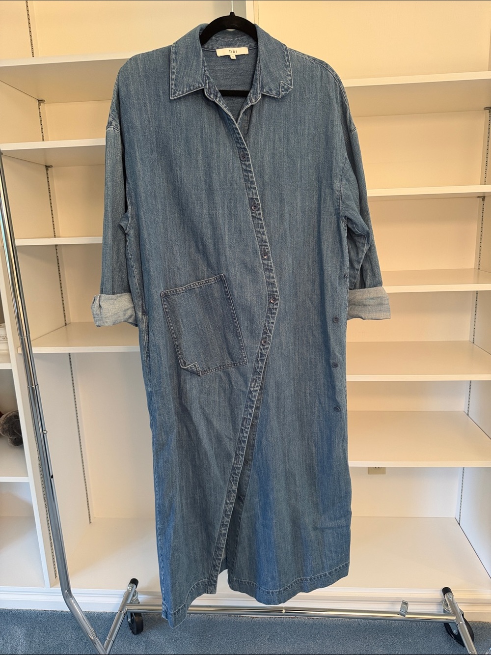 Tibi Lightweight Stone Wash Denim Shirt Dress